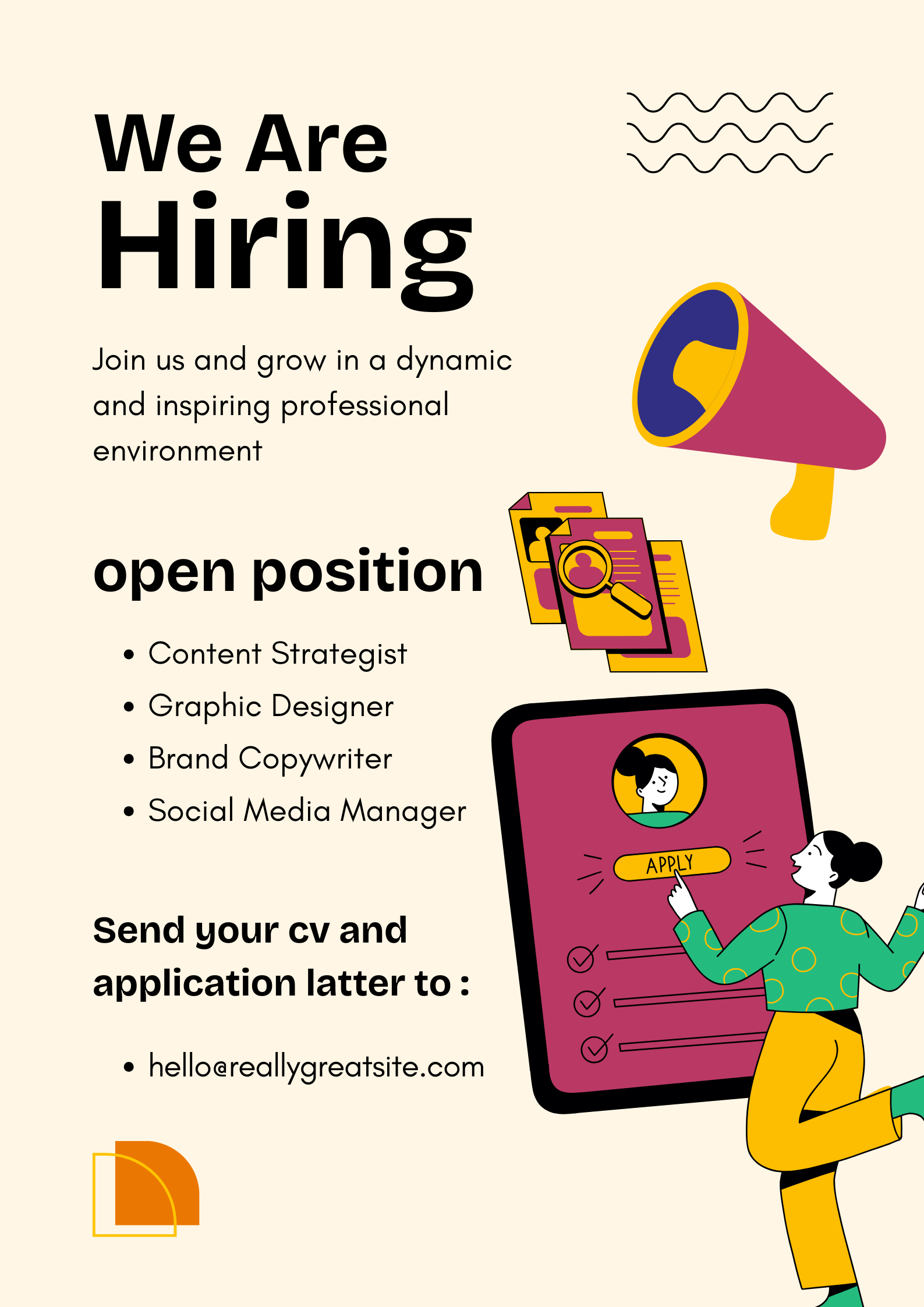 Yellow And Pink Illustrative We Are Hiring Poster